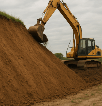 Escavadeira trabalha em construção de talude