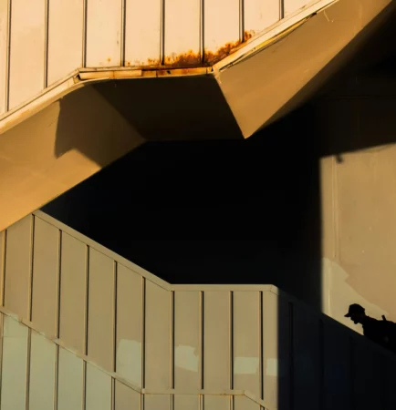 Sombra de operário trabalhando em estrutura de concreto