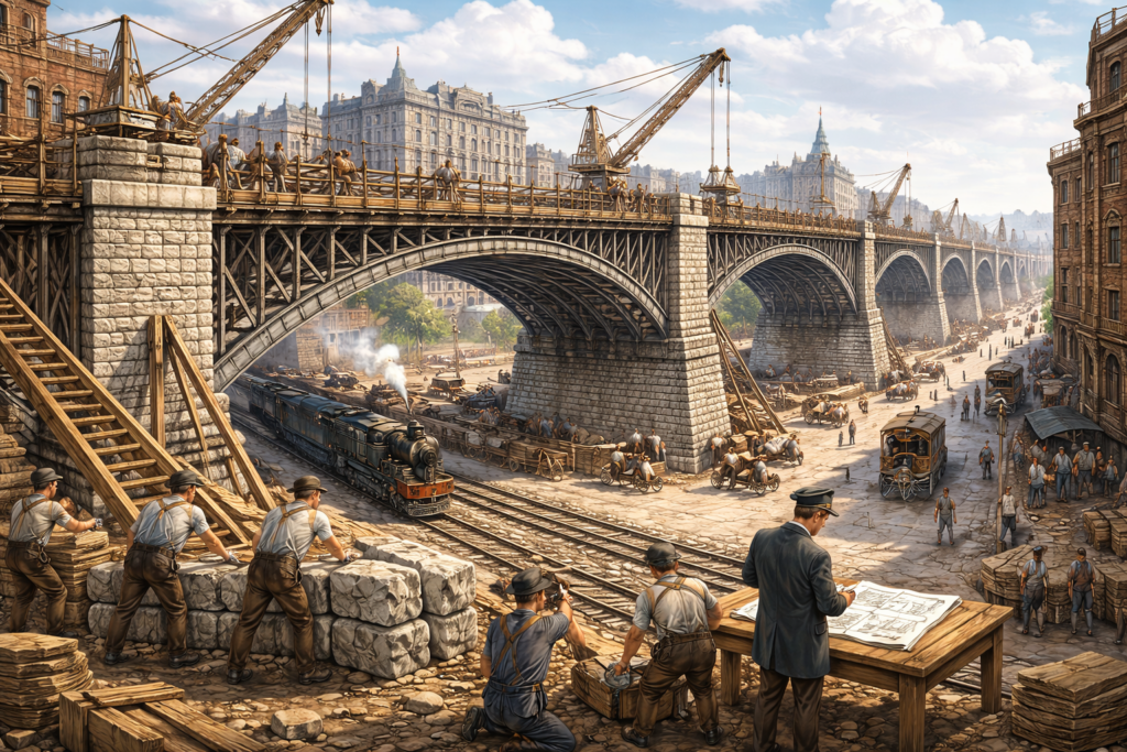 Construção de um viaduto histórico