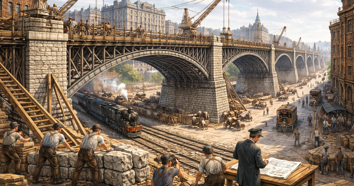 Construção de um viaduto histórico