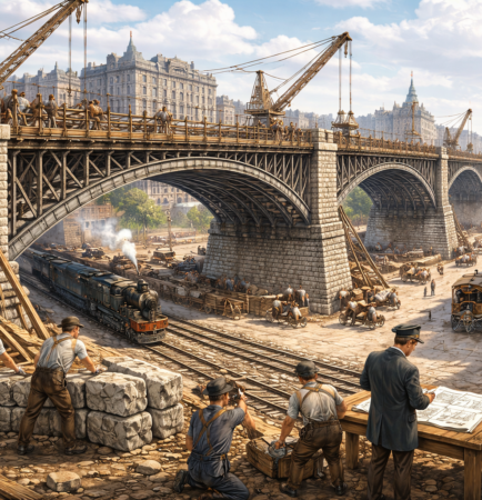 Construção de um viaduto histórico
