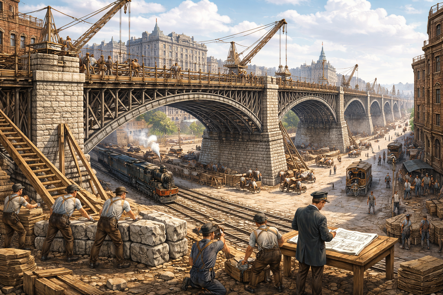 Construção de um viaduto histórico