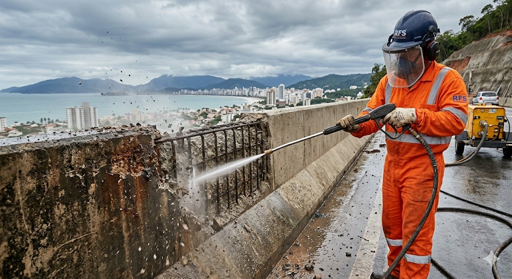 o hidrojateamento de alta e ultra-alta pressão consolidou-se como a técnica mais eficiente e segura para garantir a descontaminação e a rugosidade ideais
